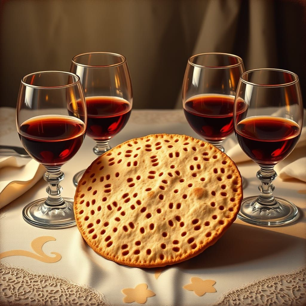 Traditional Passover Table Setting in Warm and Inviting Stil...