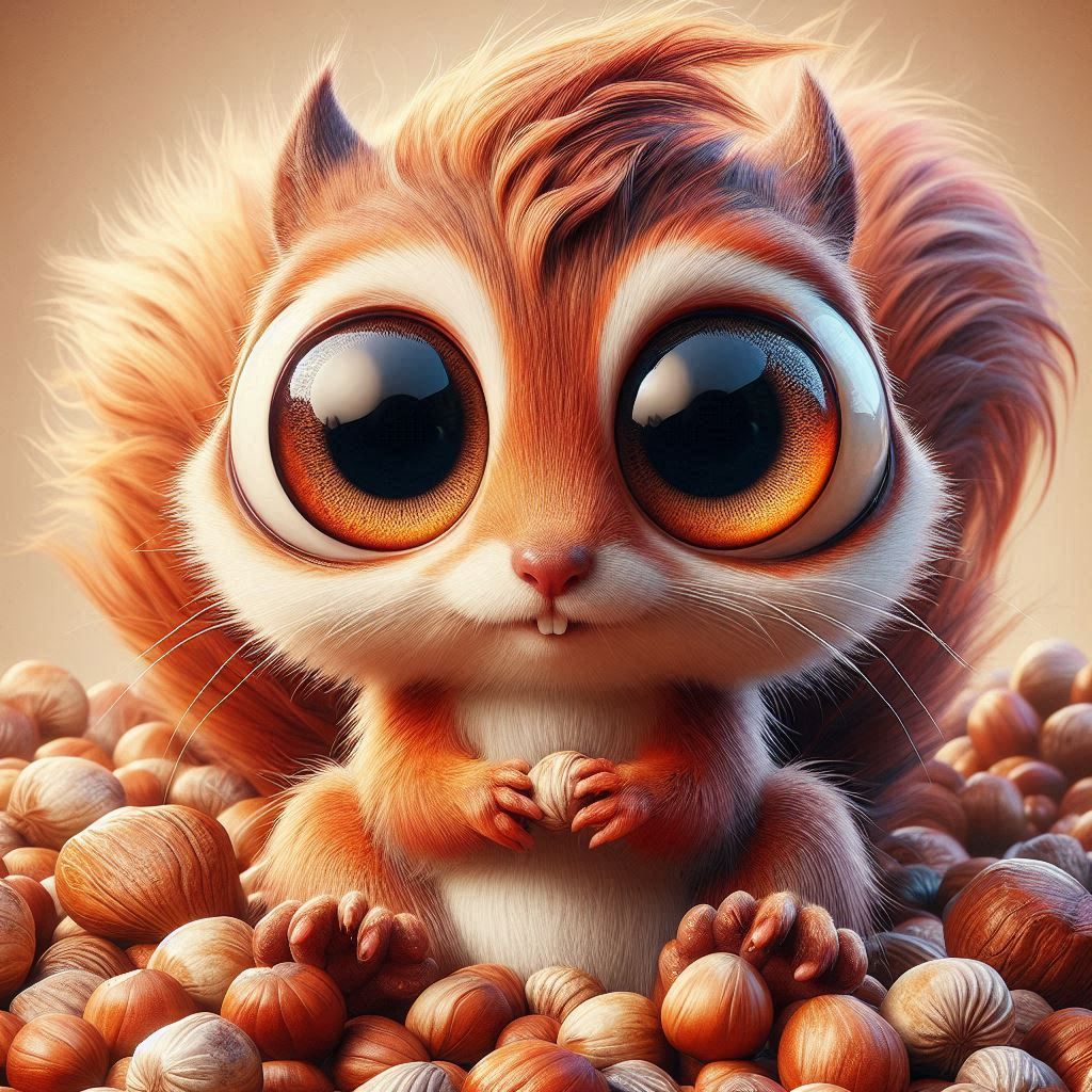 Baby Squirrel In A Pile Of Nuts