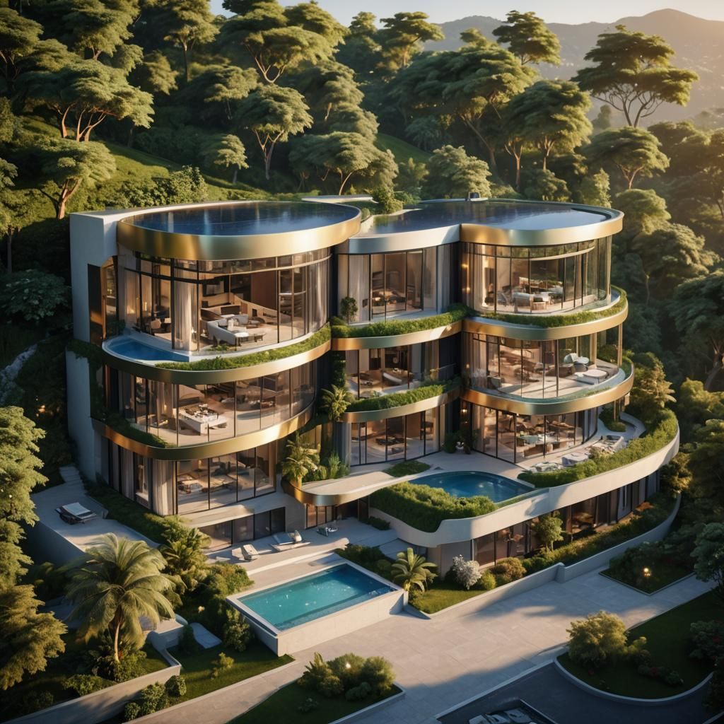 Luxurious Modern Villa at Golden Hour: Fantasy Concept Art