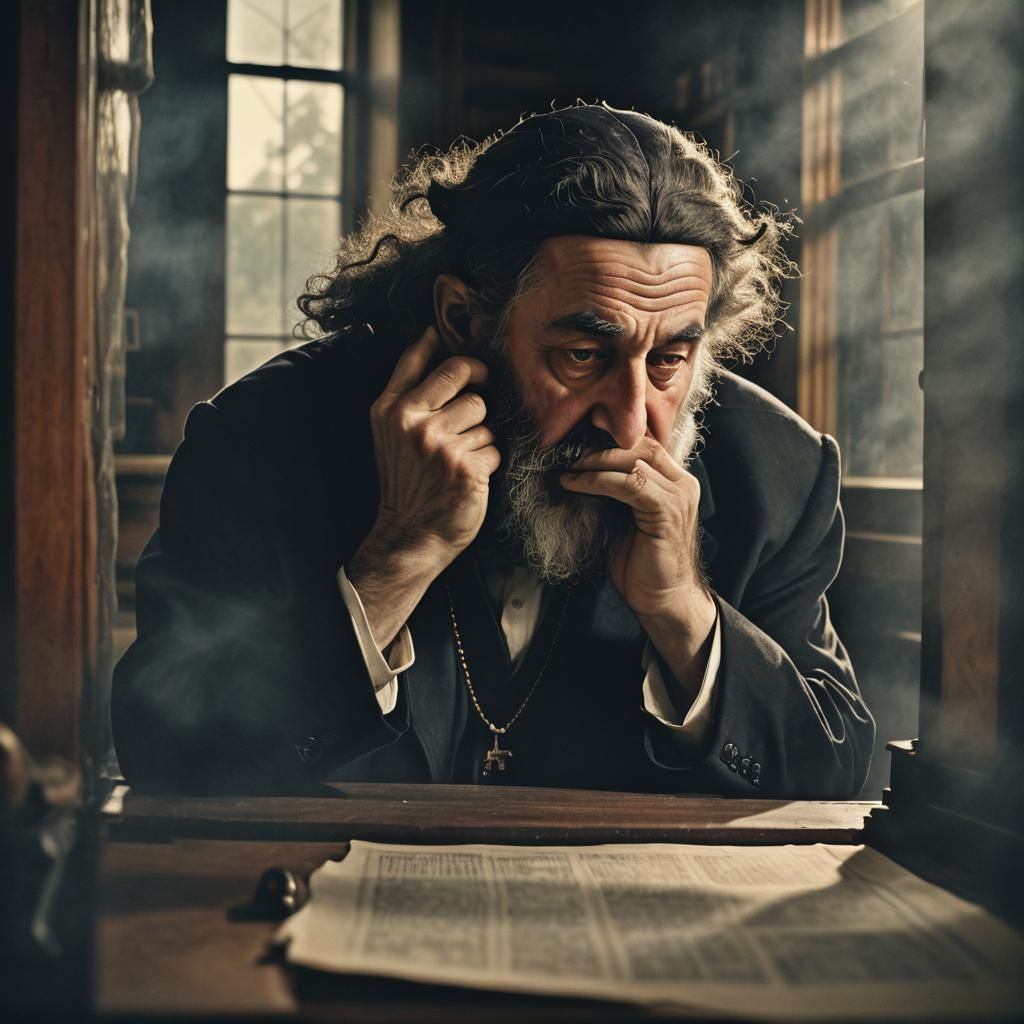 Dramatic Portrait of Rabbi in Ornate Study