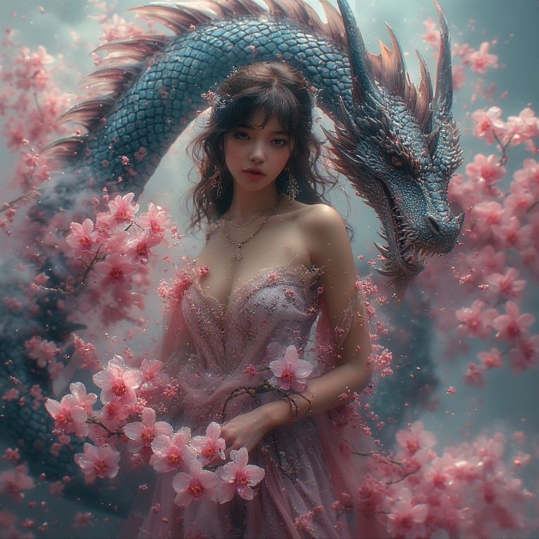 Woman with orchids and dragon