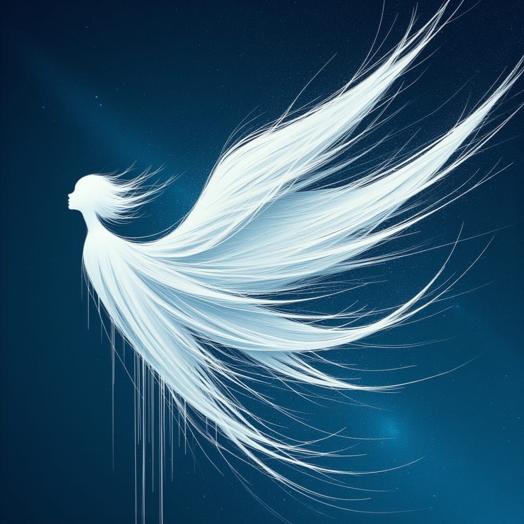 Minimalist angel in the style of <lora:WhiteLines:1.0> fantasy concept art. Abstract Swirling white curvy wings lines , phenomenal artistic ...