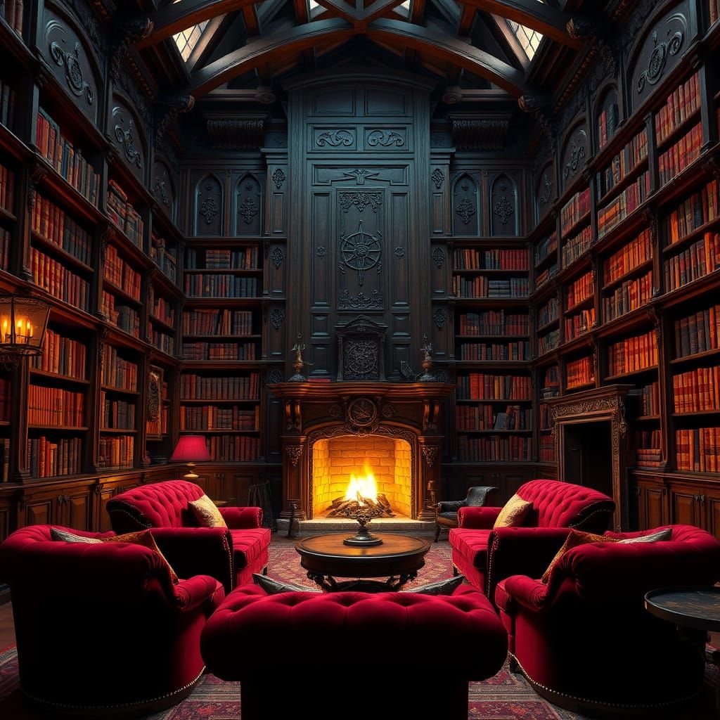 Cozy Library Fireplace  by @JBrosque