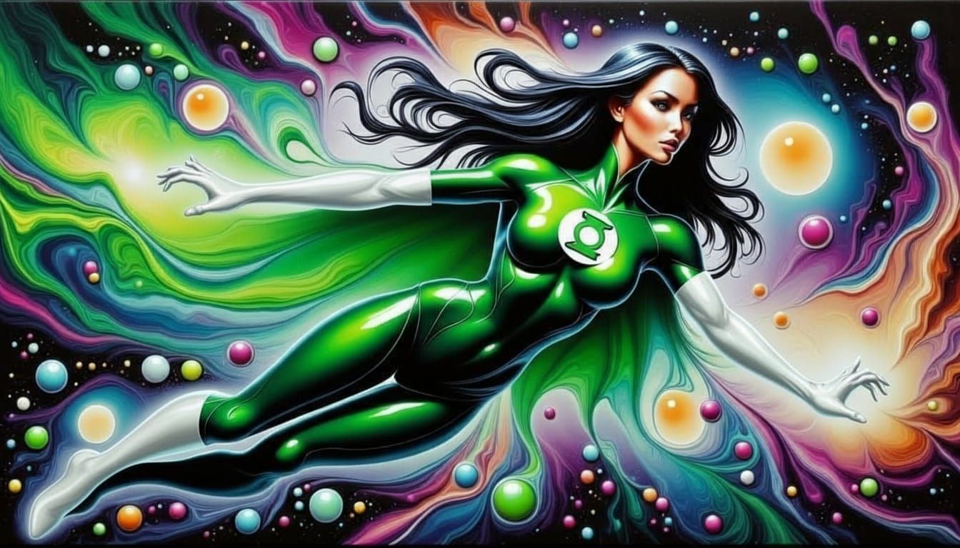 A new Green Lantern practicing with her power ring.