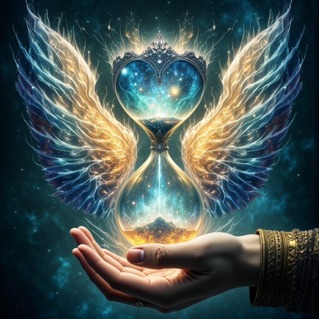 <lora:Abstract Reality:1.0> an intricate iridescent hour gla...