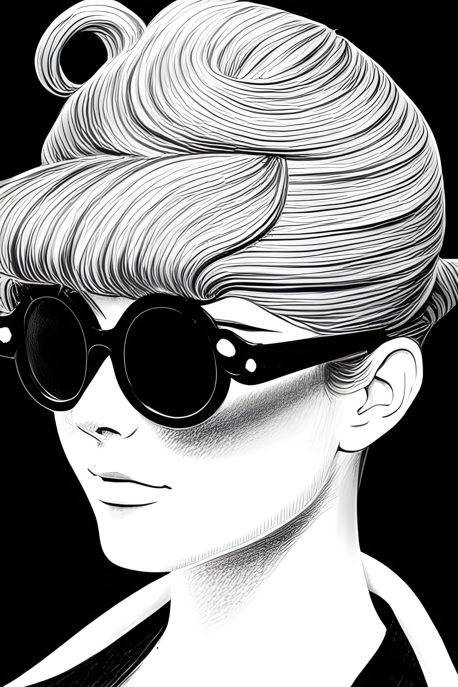 A beautiful woman wearing sunglasses by Osamu Tezuka, Studio Ghibli, ink  drawing, black and white, deviantart, anime, sci-fi, comic art, man... - AI  Generated Artwork - NightCafe Creator
