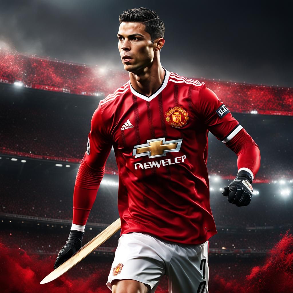 Cristiano Ronaldo in the Black Manchester United outfit with...