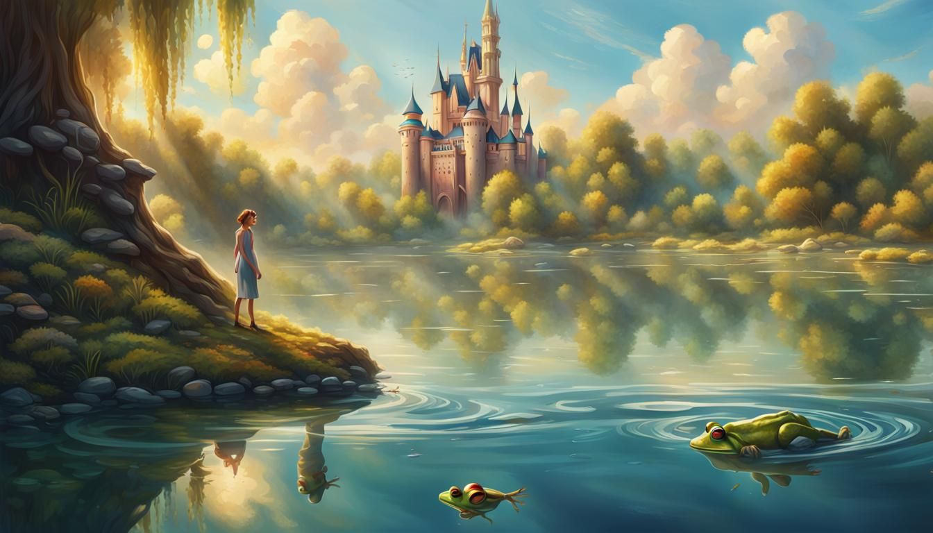 The couple arrives at a serene lake, its waters shimmering u...