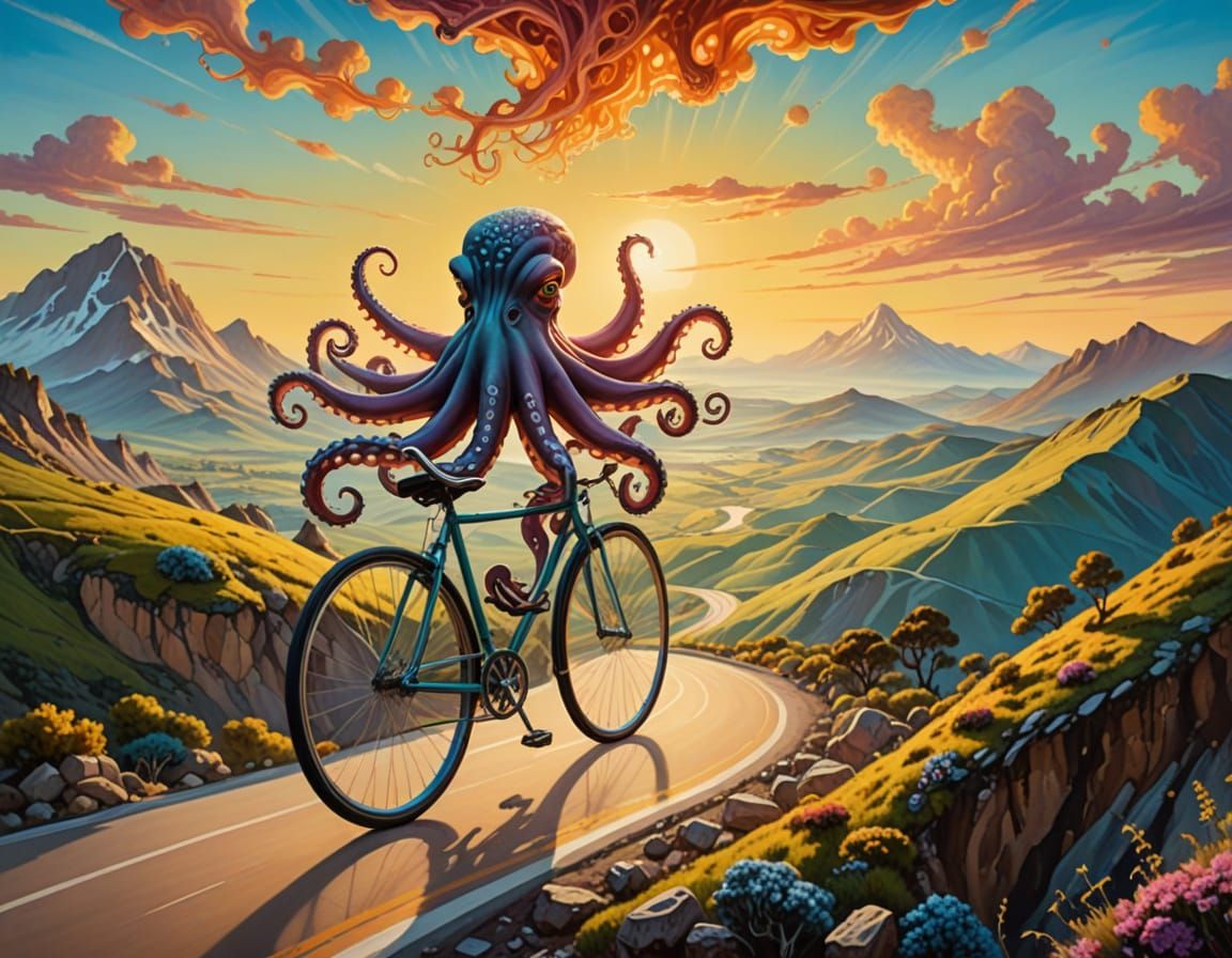 Octopus riding a bicycle  by @BaudouinVH