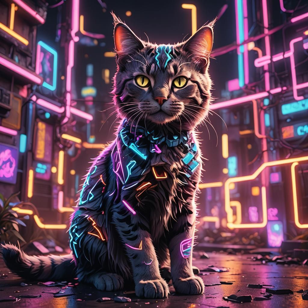 cat in neon lights  by @Katherine Clarkson