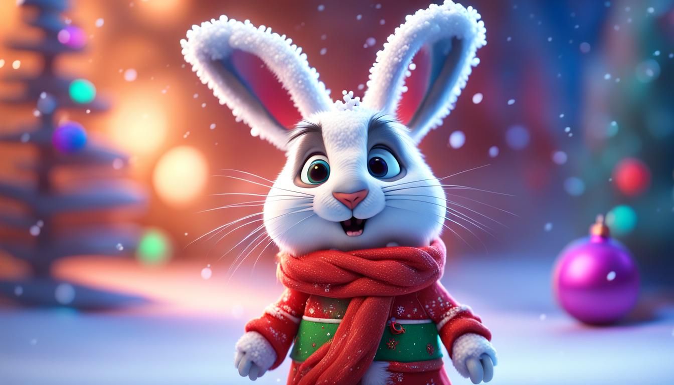 Funny Snowshoe Hare in Christmas Clothing Gen3