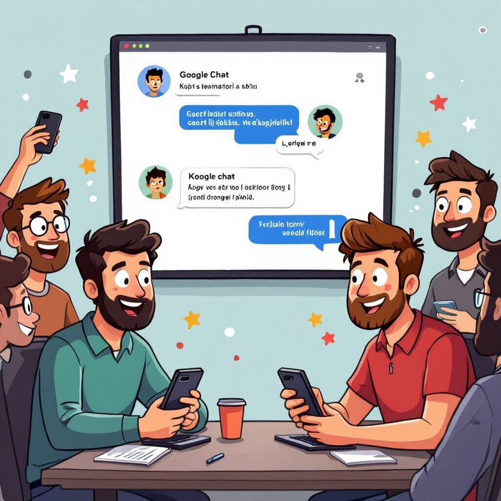 Humorous Google Chat Meeting in Cartoon Style