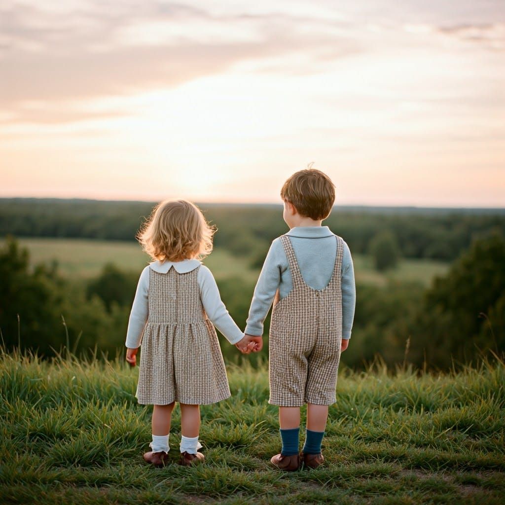 Innocent Childhood Joy in a Golden Sunset