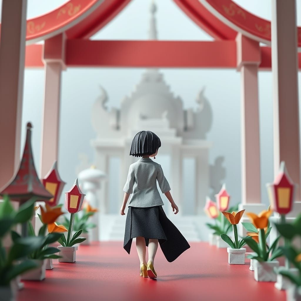Origami Woman in Thailand Temple, Anime Style