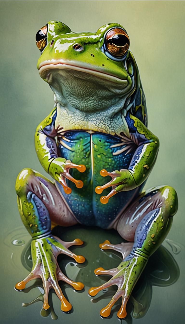 realistic portrait of a frog in translucent colors