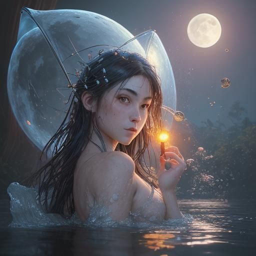 Monkey Catches Moon Reflection: Hyperdetailed Splash Art