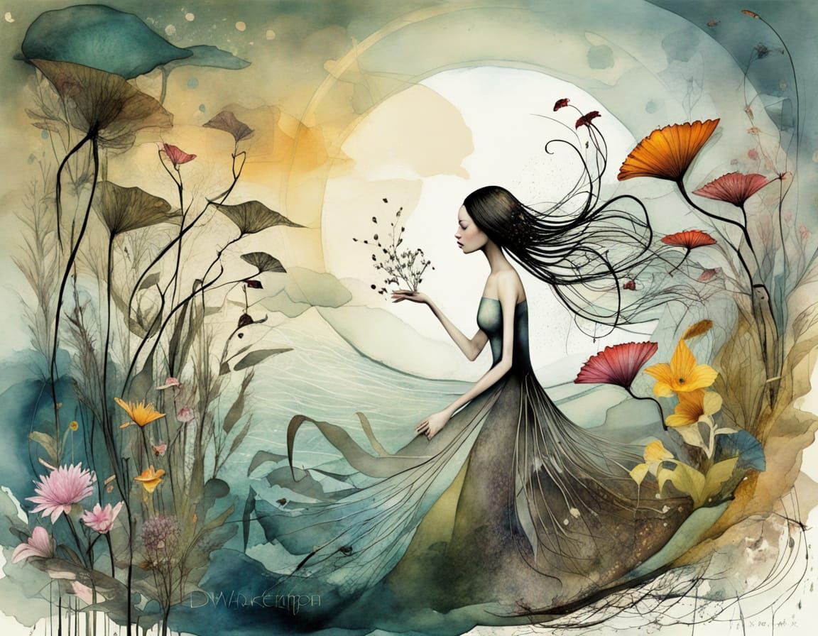 Whimsical Botanical Tapestry in Watercolor