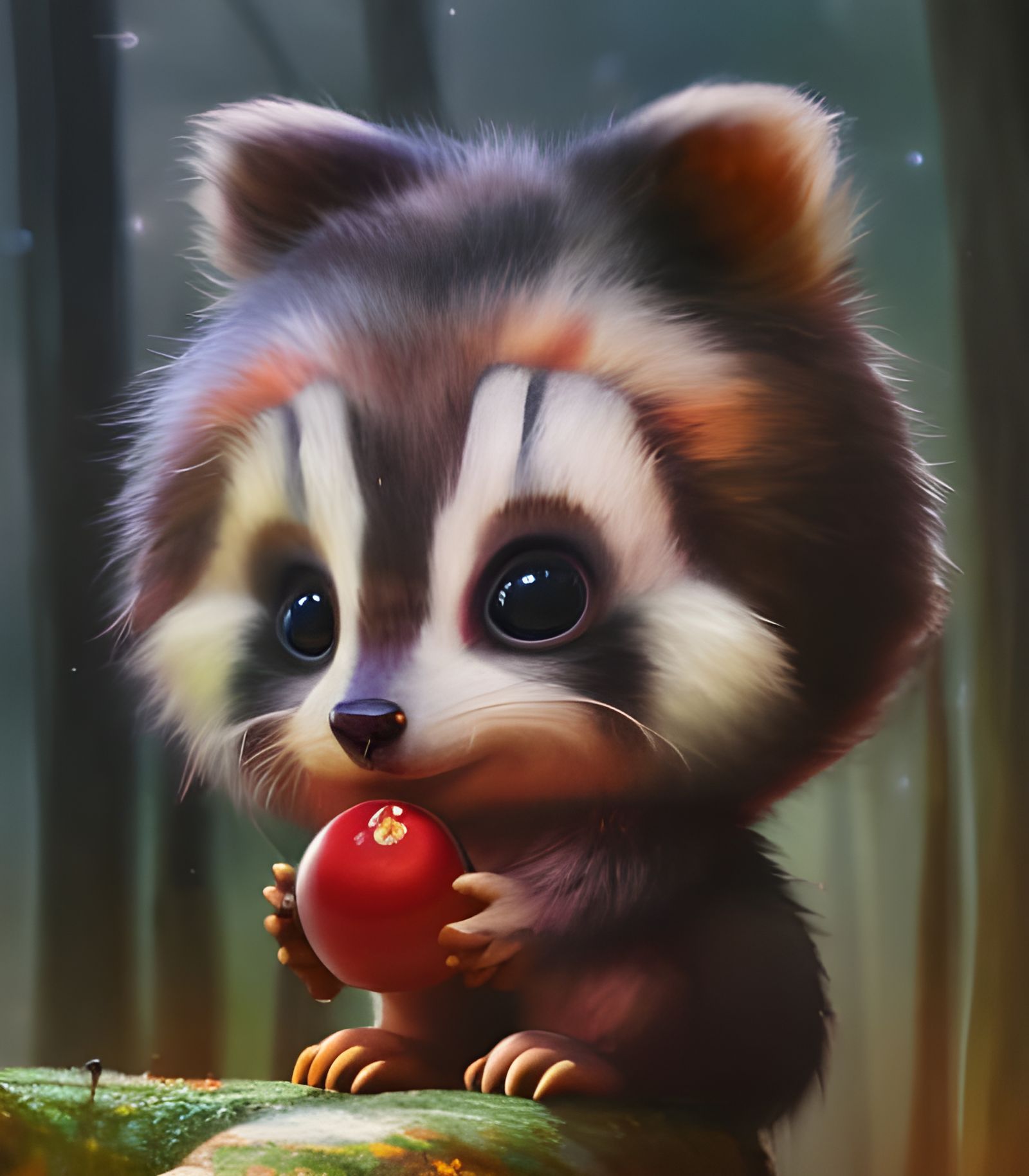 Baby raccoon foraging in the forest ❤️