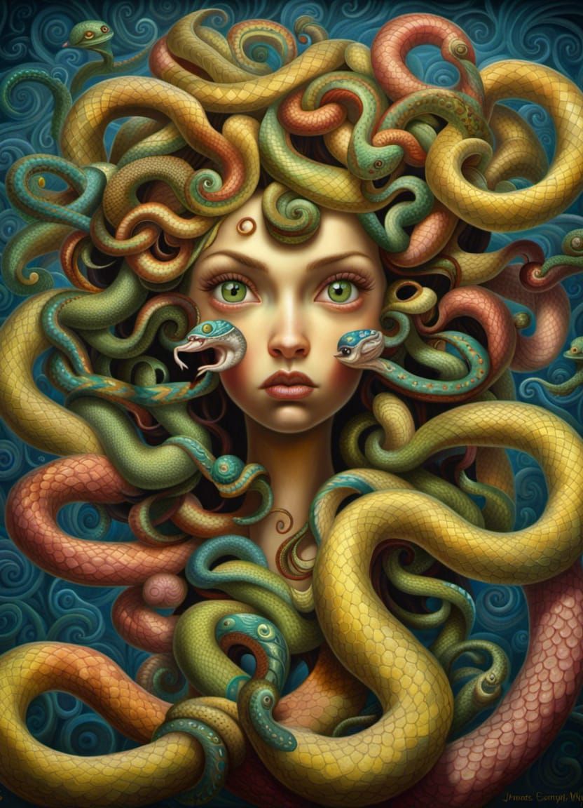 pretty Medusa with snake hair - AI Generated Artwork - NightCafe Creator