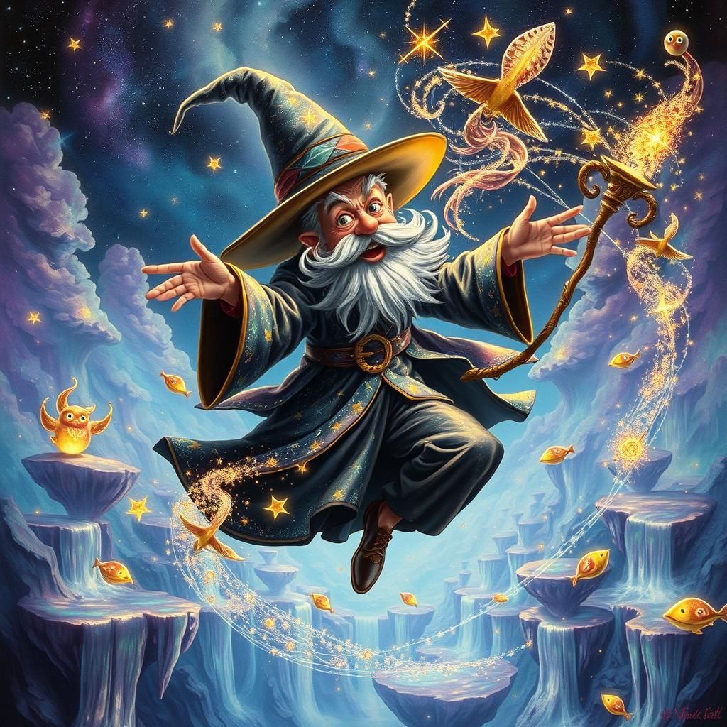 Stardust Wizard Conjuring Cosmic Magic in Dreamscape