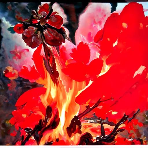 cherry blossoms on fire
