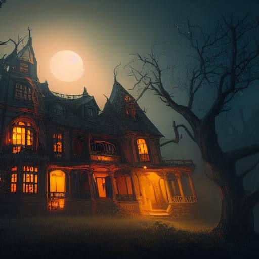 creepy hallowen haunted house - AI Generated Artwork - NightCafe Creator