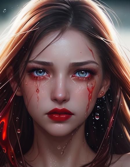 Girl with hazel eyes. blood red lips, crying blood - AI Generated ...