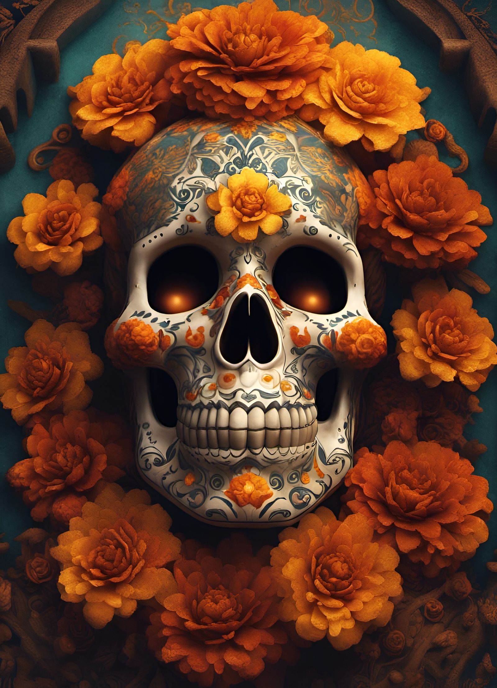 Día de los Muertos, Day of the Dead, Mexico, joyful celebration, Calavera, decorated skull, Aztec marigold, ...  by @Jack-Mike