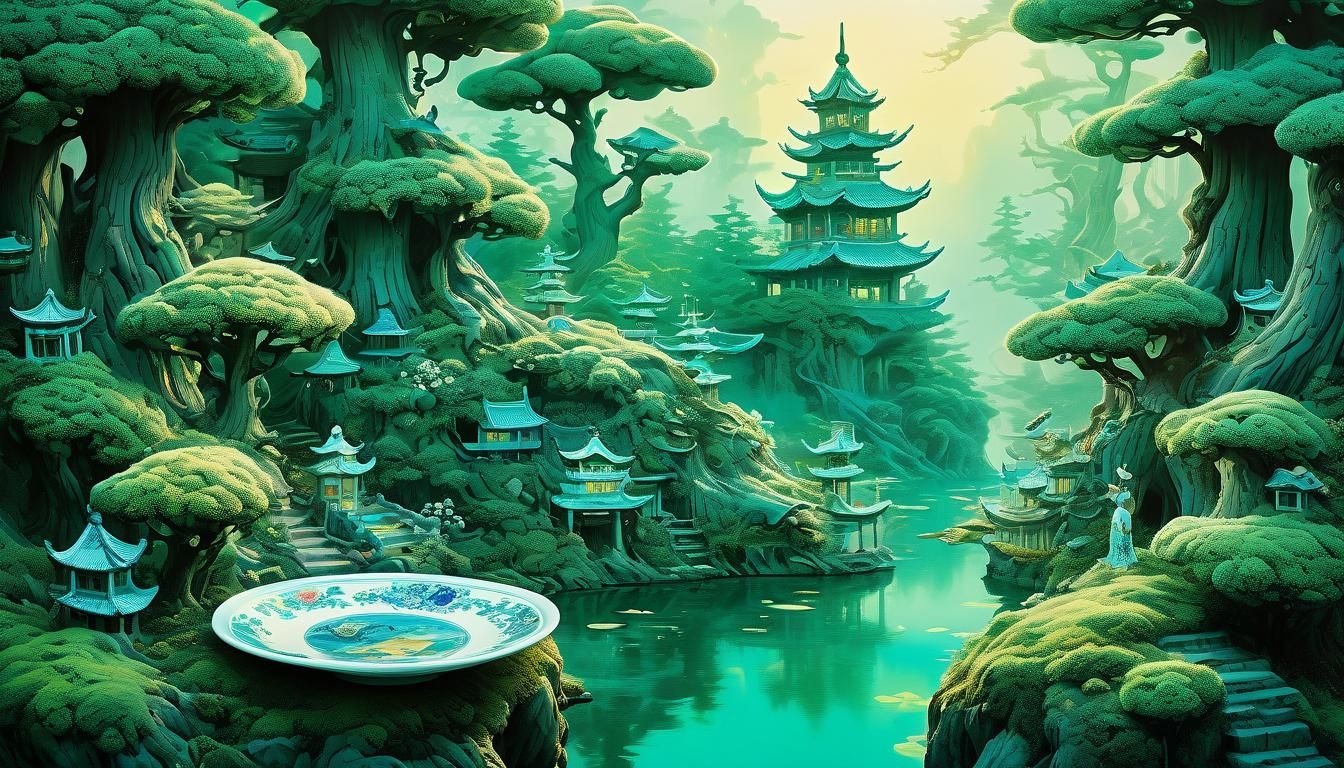 Porcelain Forest Dreamscape in Oil Painting Style