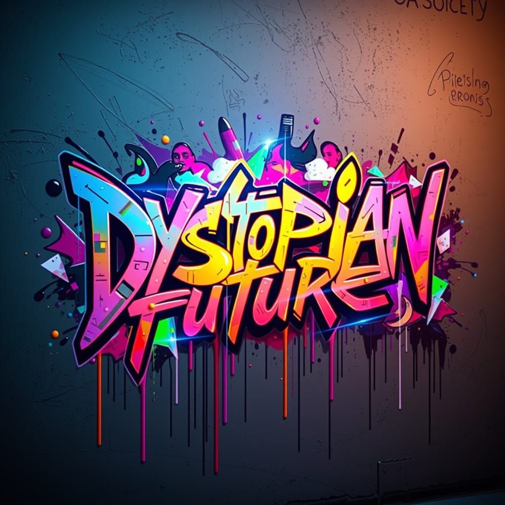 Dystopian Future Graffiti in Vibrant Polychromatic Splash Ar...