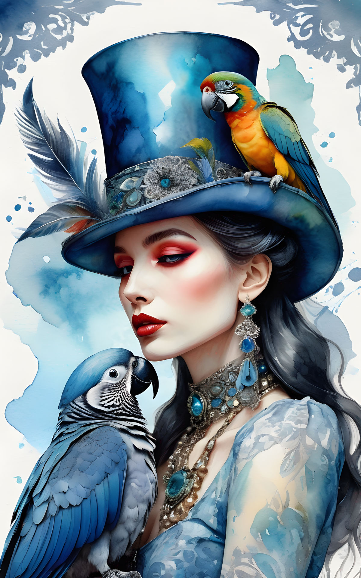 Gothic Woman with her Parrots