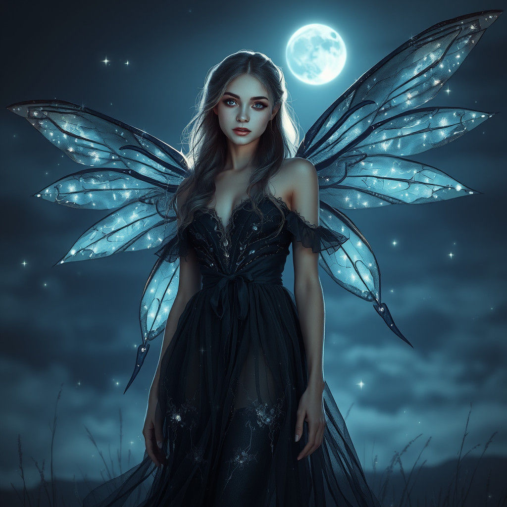 Dreamlike Fairy Portrait with Starry Wings