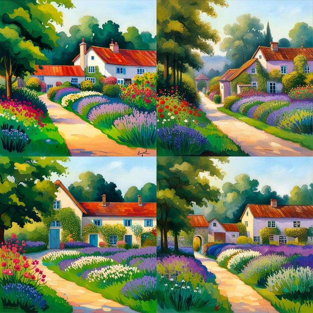 Ein hübscher Garten mit duftenden Rosen, Lavendel und andere...