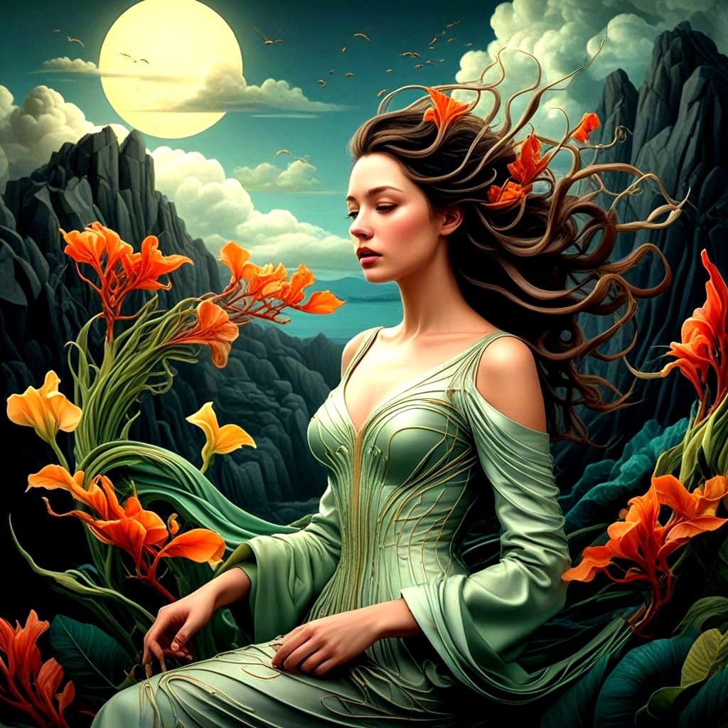 Surreal Fantasy Lady in Exotic Ikebana Pose with Airbrushed ...