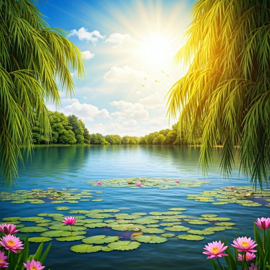 Serene Lake with Crystalline Waters, Impressionist Style