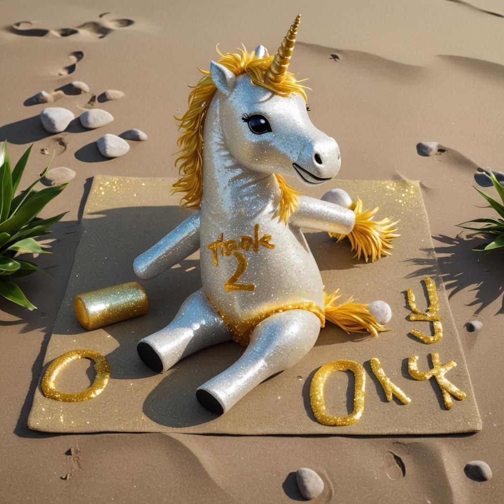 "Hyperrealistic digital artwork of a cute glowing unicorn do...