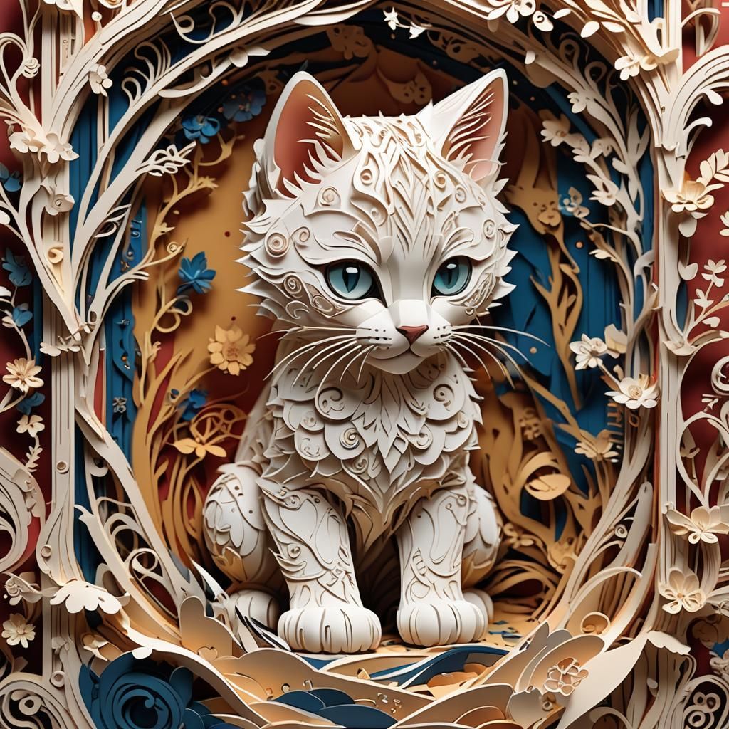 kitten kirigami style  by @Nama