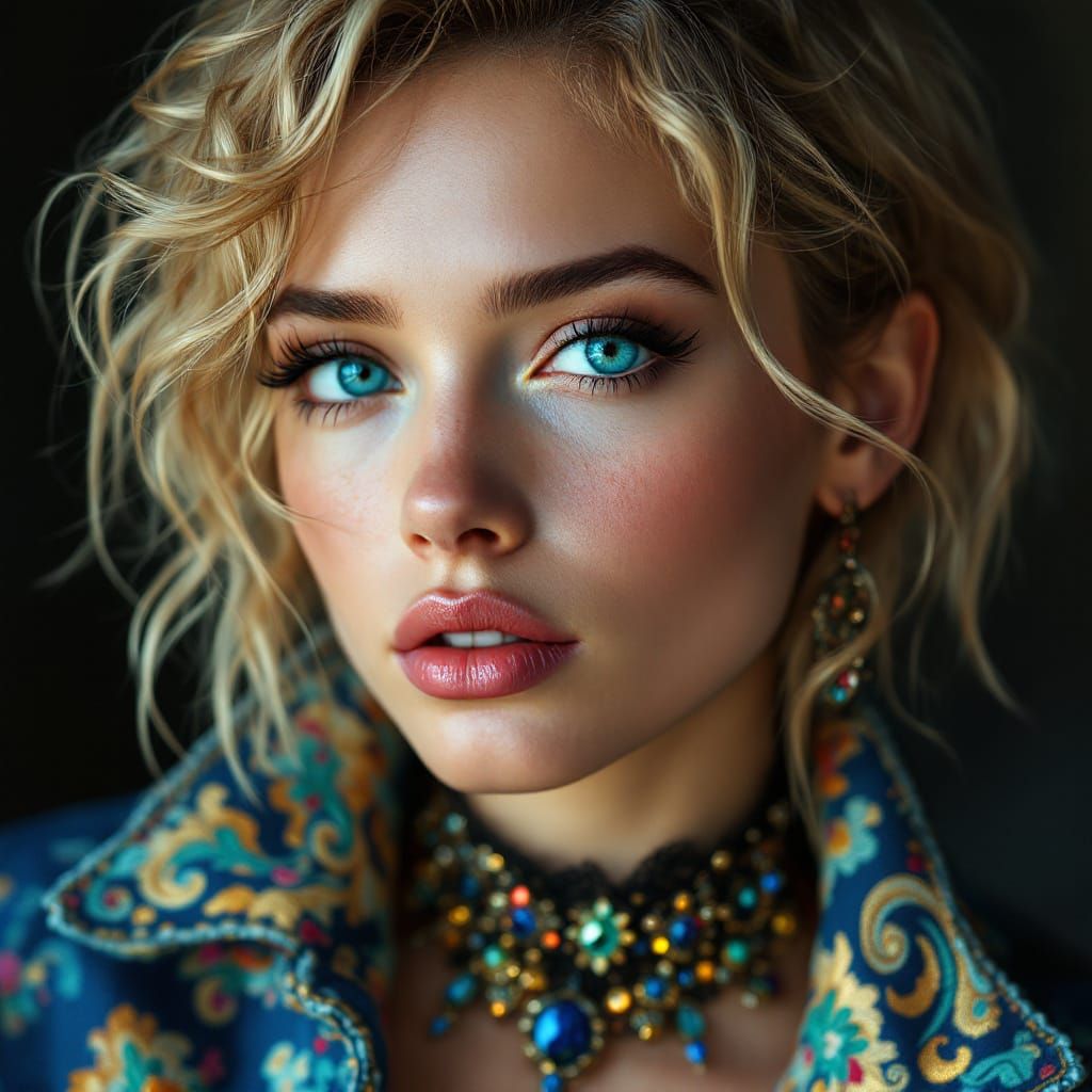 Highly detailed, vibrant digital portrait of a young woman w...