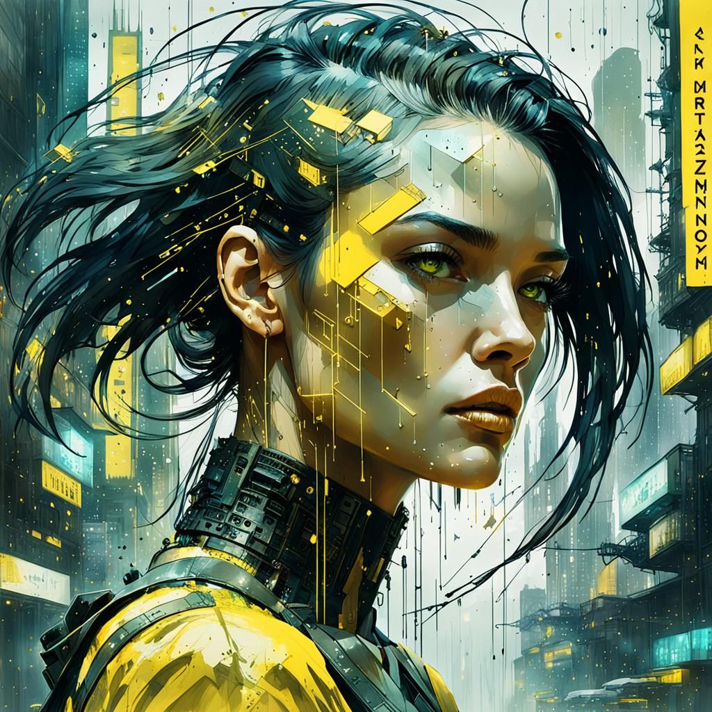electric yellow matrix letters raining