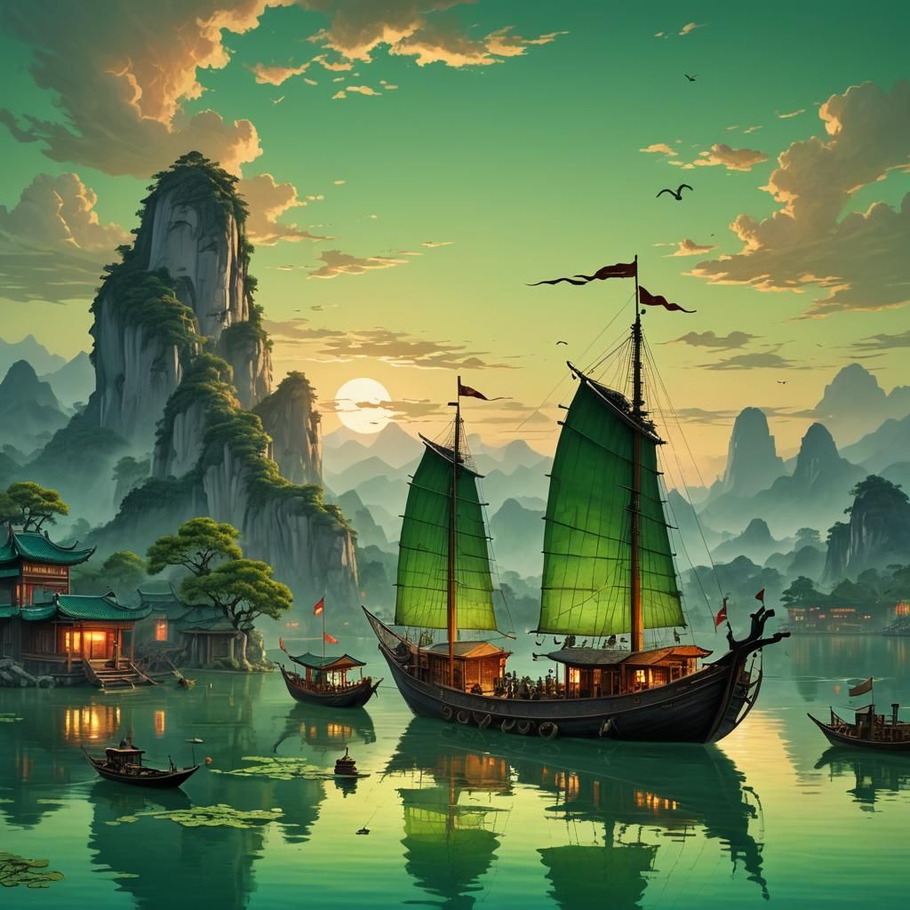 Green sunrise over the bay  by @Llama Rich