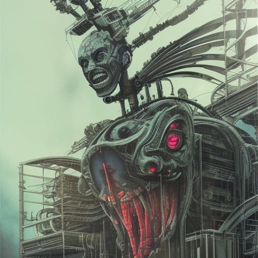 Crendering of a  spacecore  mechanical space gargoyle perche...