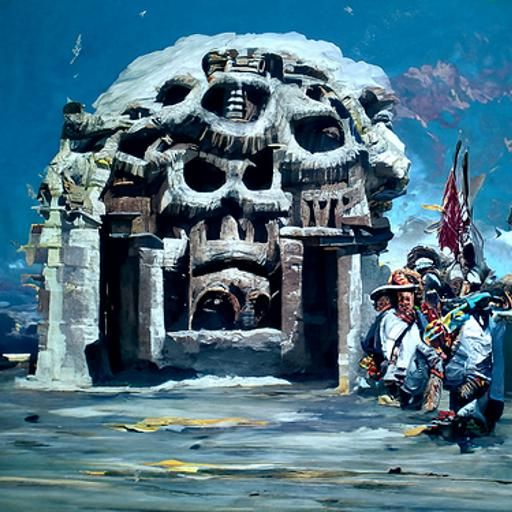 The Aztec temple is conquered by the conquistadors