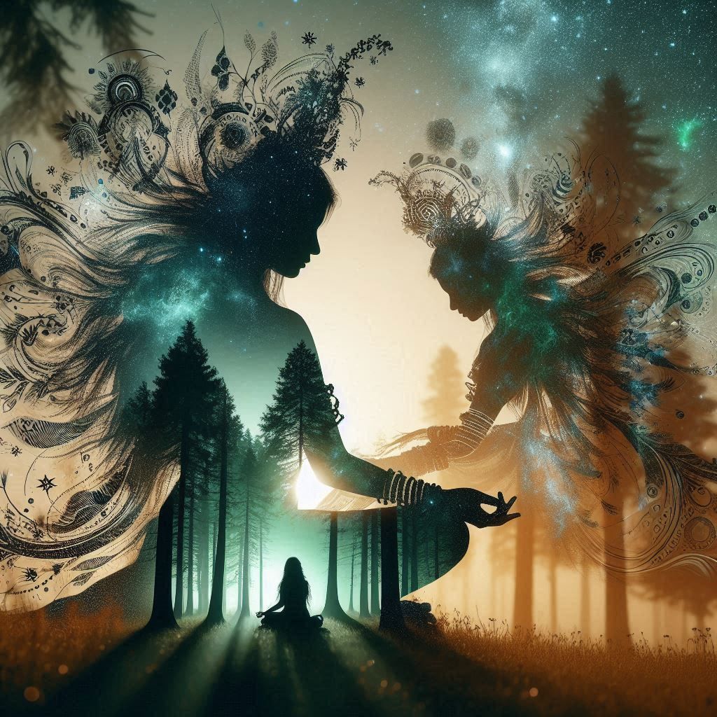 double exposure beautiful fantasy DALL-E 3 portrait landscap...