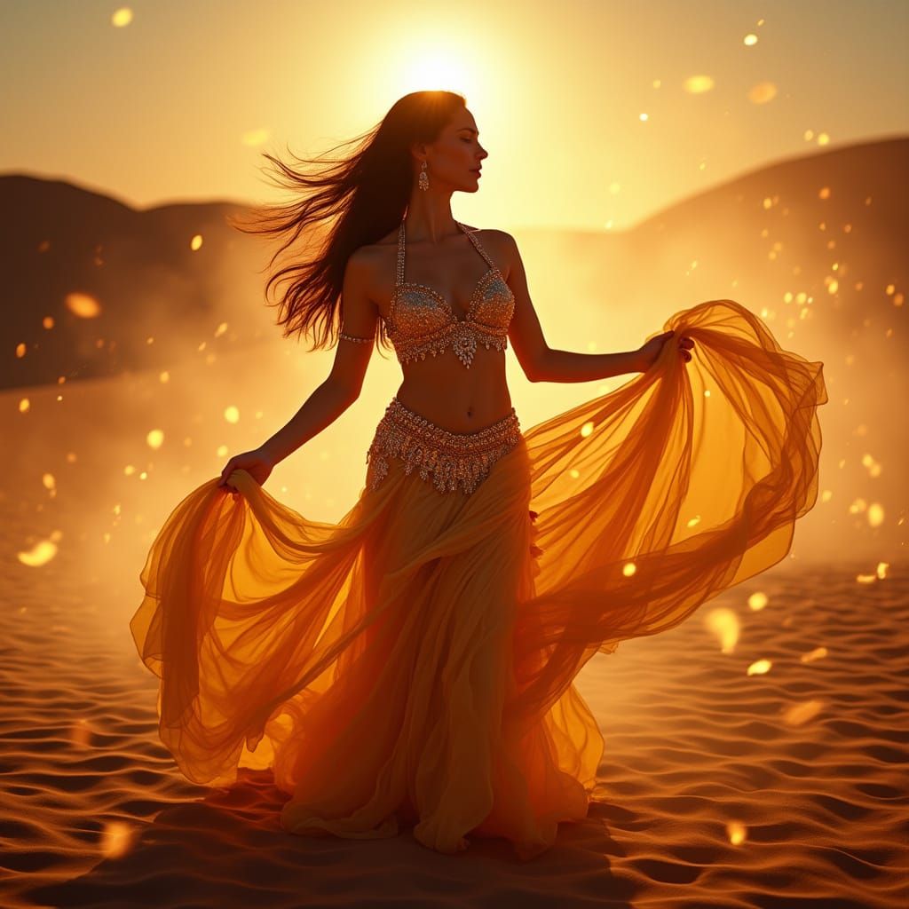 Bellydancer surrounded by beautiful lights and sand  by @MissMinded