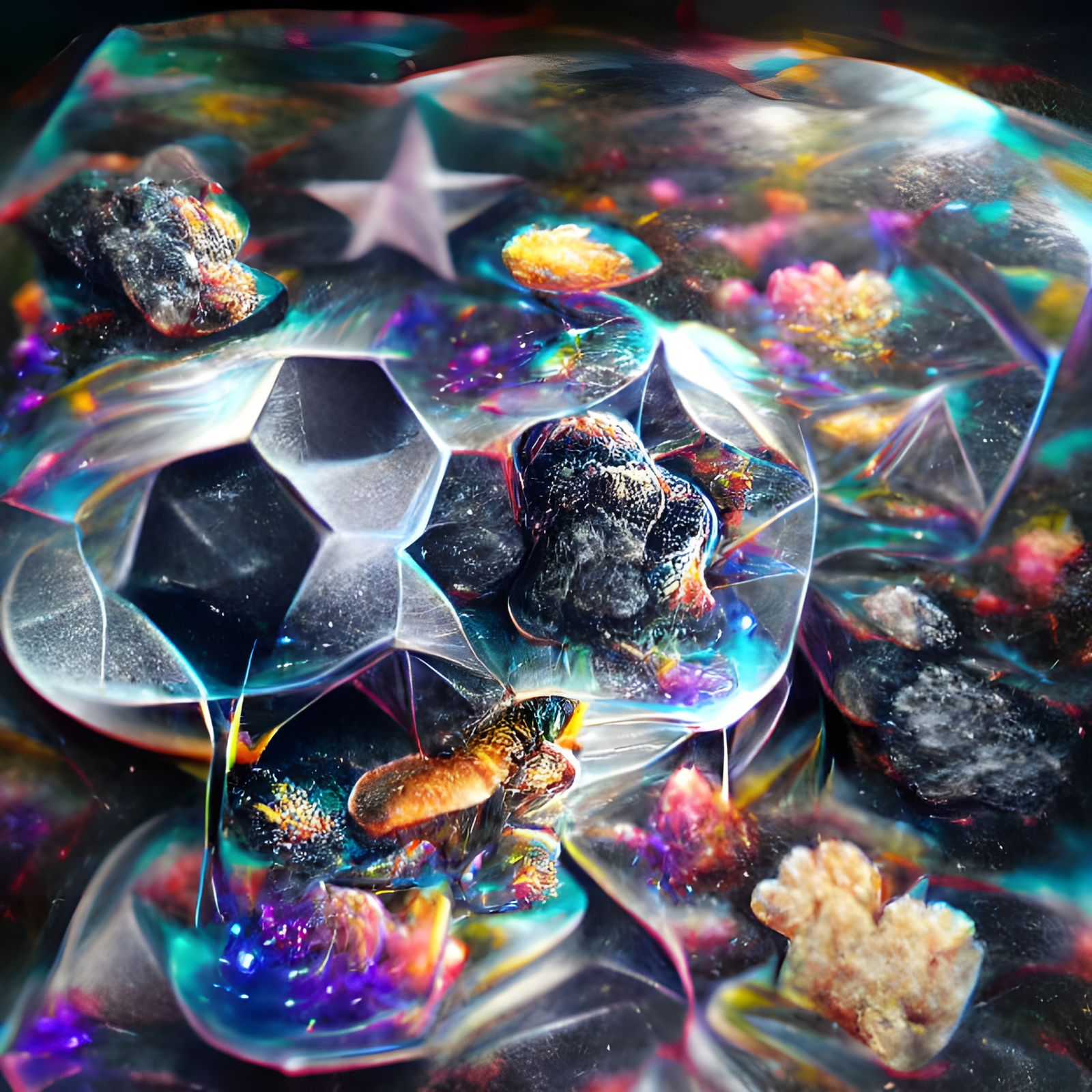 Miniscule hexagons of crushed glass, insect parts, and polye...