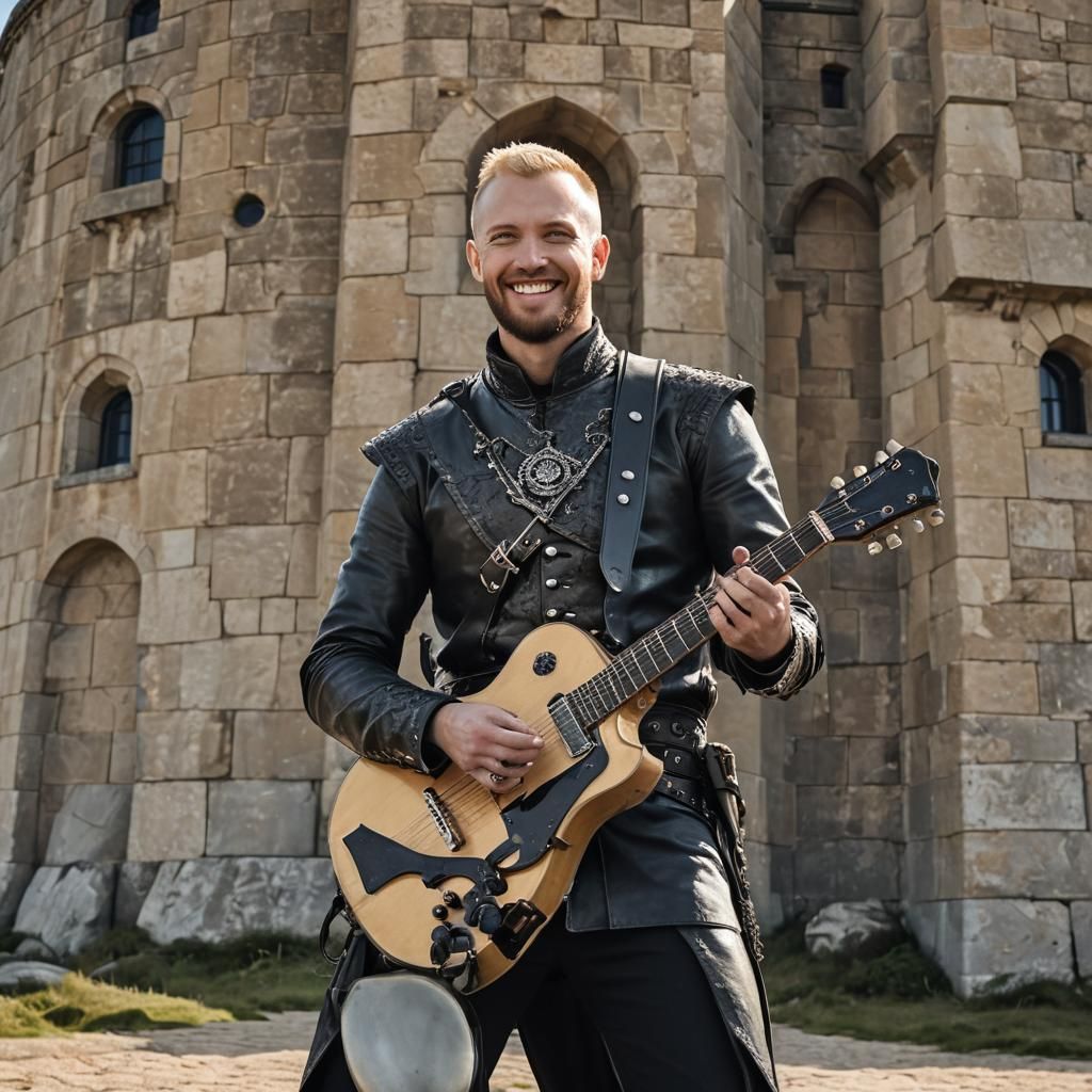 Handsome masculine man with guitar