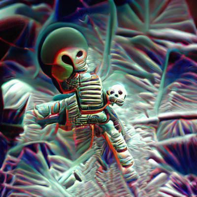 Scary skeleton astronaut in space infrared