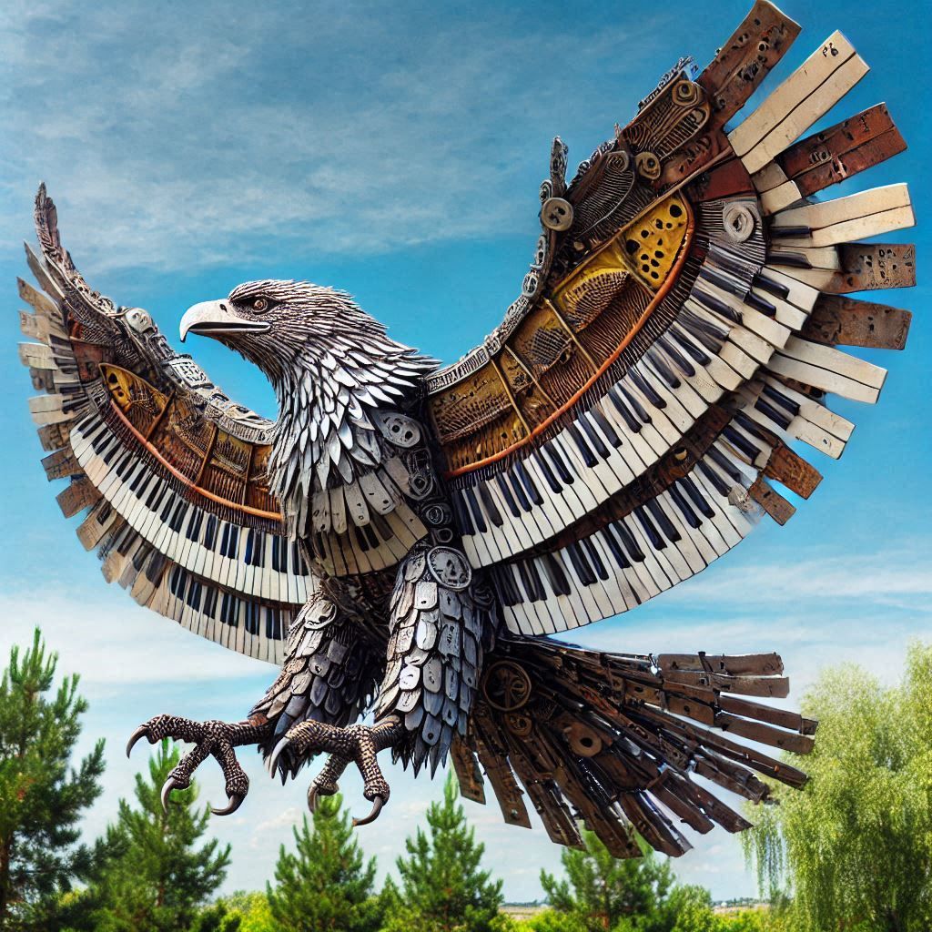 Eagle from salvaged piano parts