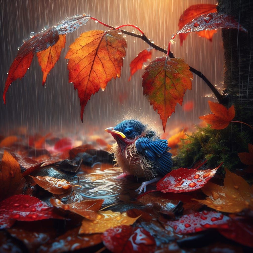 A fragile and lonely newborn  blue bird sheltered for the rain  by @Ria