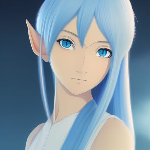 Elf girl with blue hair and blue eyes - AI Generated Artwork - NightCafe  Creator